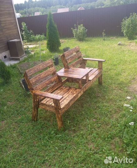 Скамейка со столиком из дерева, садовая