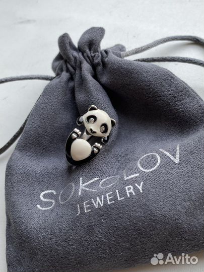 Серебряное кольцо панда-обнимашка