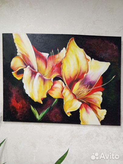 Картина маслом на холсте большая, цветы