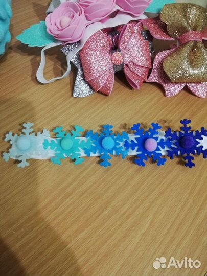 Повязка на голову для девочки. Снижинки. Фетр