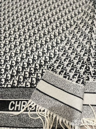 Кашемировый палантин Dior черный монограмм