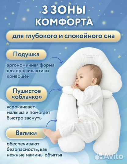 Подушка ортопедическая для новорождённых до года