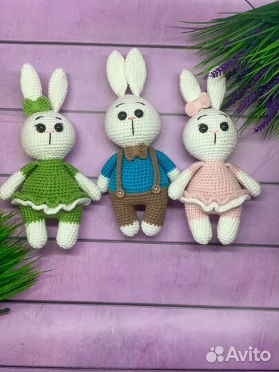 Игрушки вязаные крючком/ зайка/ медвеженок/ котик