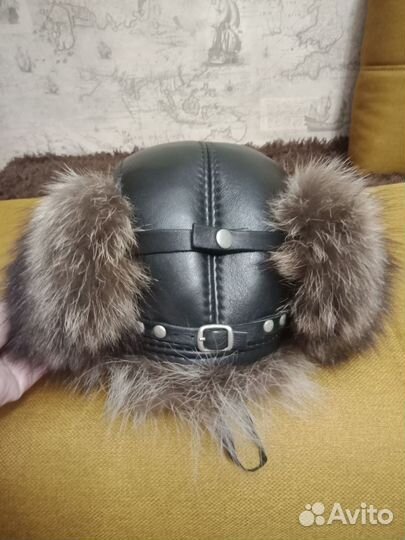 Шапка -ушанка зимняя, натуральная кожа и мех