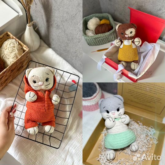 Вязаная игрушка кошечка