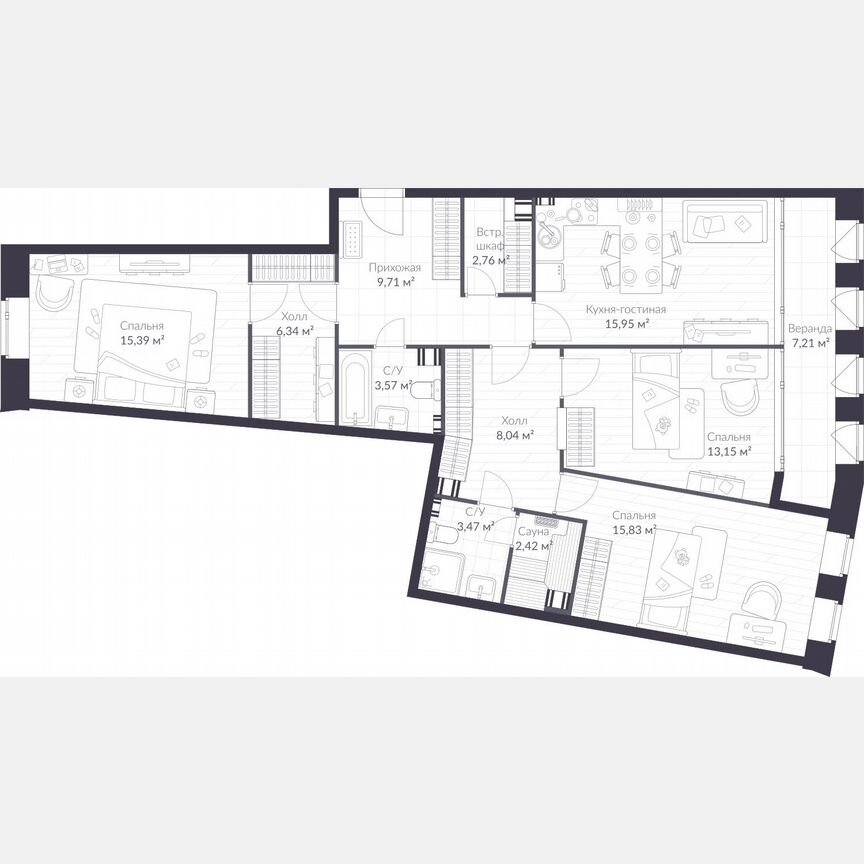 3-к. квартира, 106,8 м², 2/3 эт.