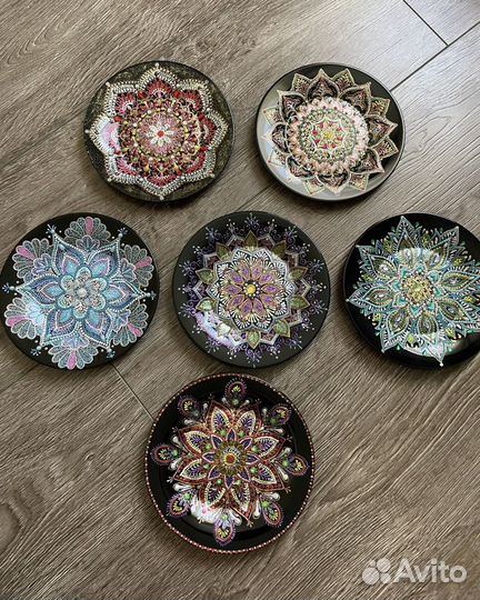 Тарелка декоративная блюдо ручная роспись мандала