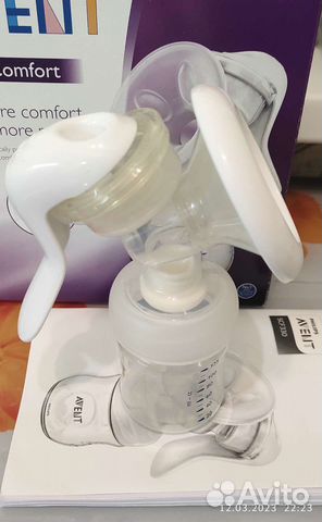 Молокоотсос avent ручной с бутылкой и соской