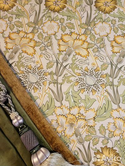 Ткань хлопковая саржа Гвоздики желтые Моррис