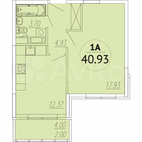 1-к квартира, 40.9 м², 4/4 эт.