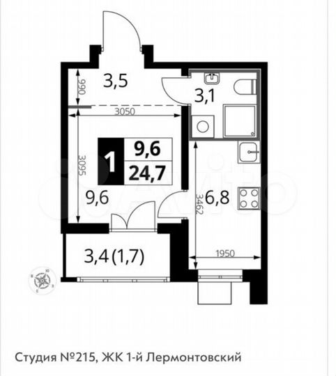 Квартира-студия, 24,7 м², 8/24 эт.