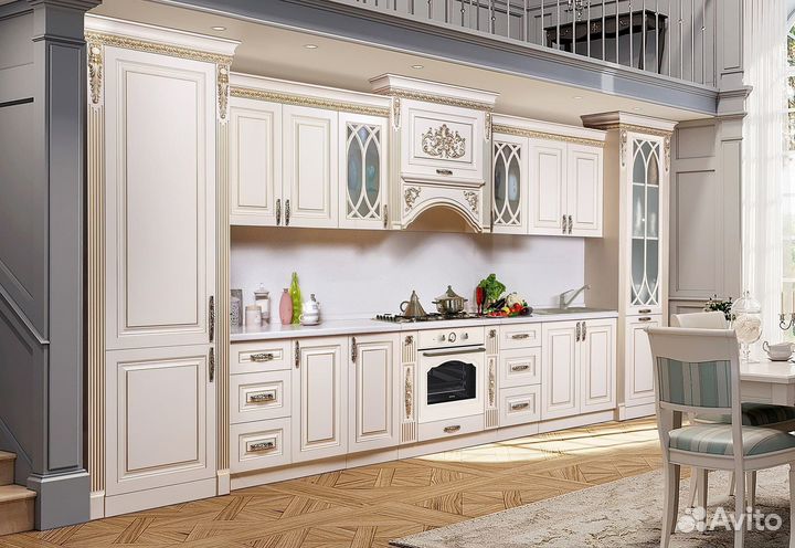 Кухонный гарнитур Ариана бежевая/золото