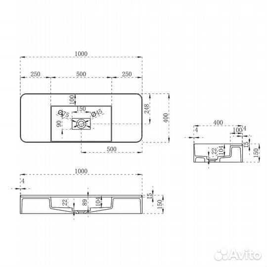 Раковина Solid Surface Vincea VWB-6S380MW 1000*40