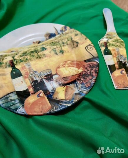 Тарелка под торт с лопаткой фарфор винтажный