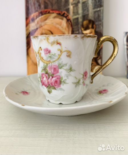 Кофейная чашка антикварная фарфор Limoges 19 век