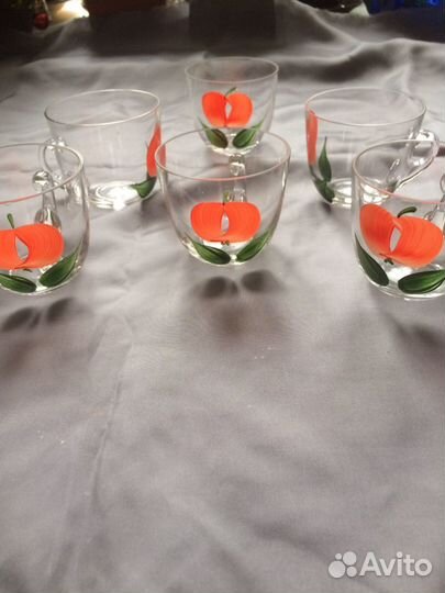 Чашки стеклянные с ручной росписью, 80-е годы. Нов