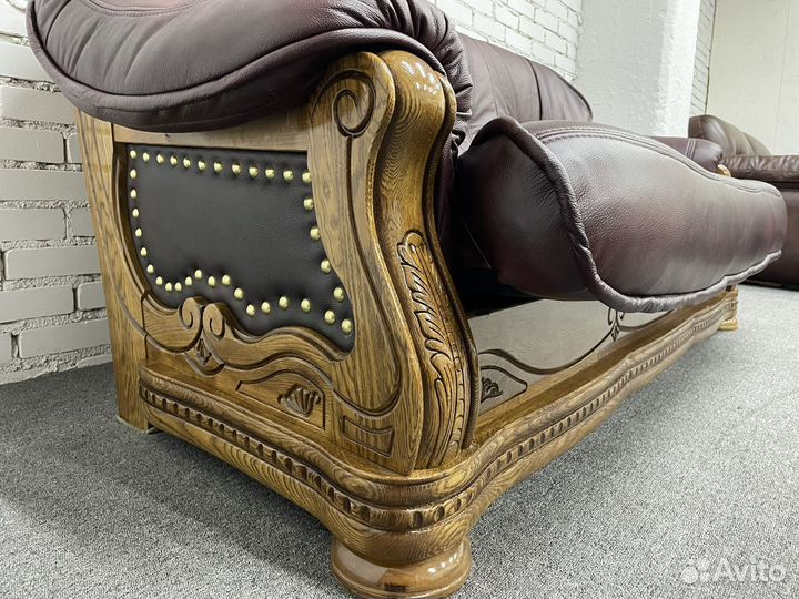 Кожаный диван Массив Дуб