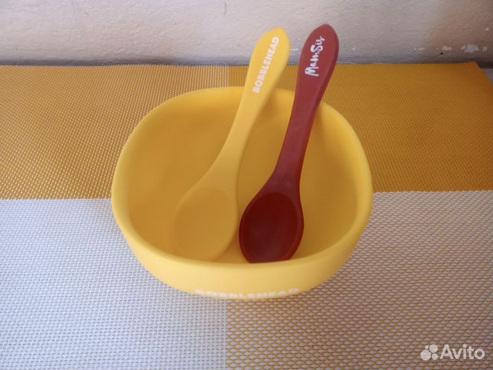 Детская силиконовая тарелка на присоске, две ложки