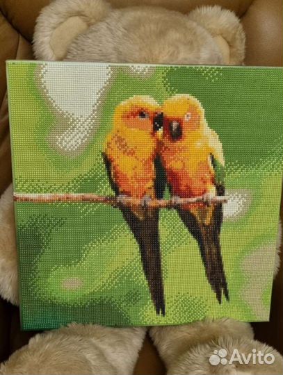 Алмазная мозаика на подрамнике 40*40 Попугаи Птицы