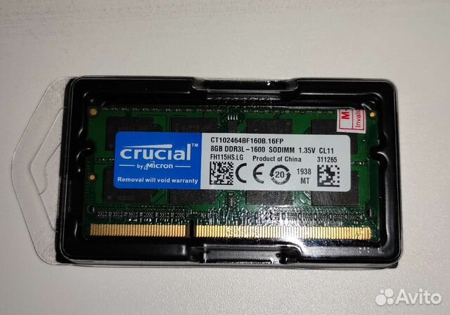 Новая Crucial 8GB ddr3l So-dimm ct102464bf160b