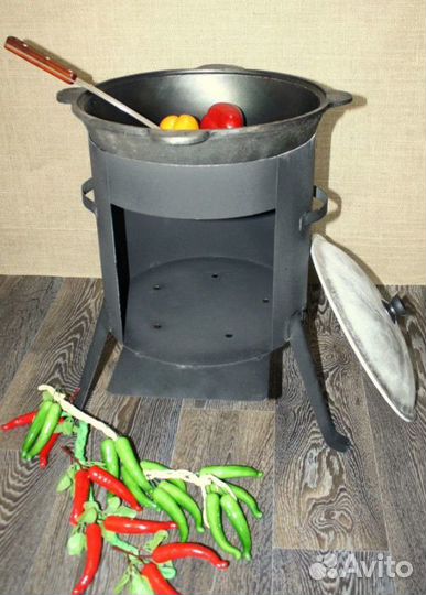 Казан чугунный с крышкой и печь. Доставка