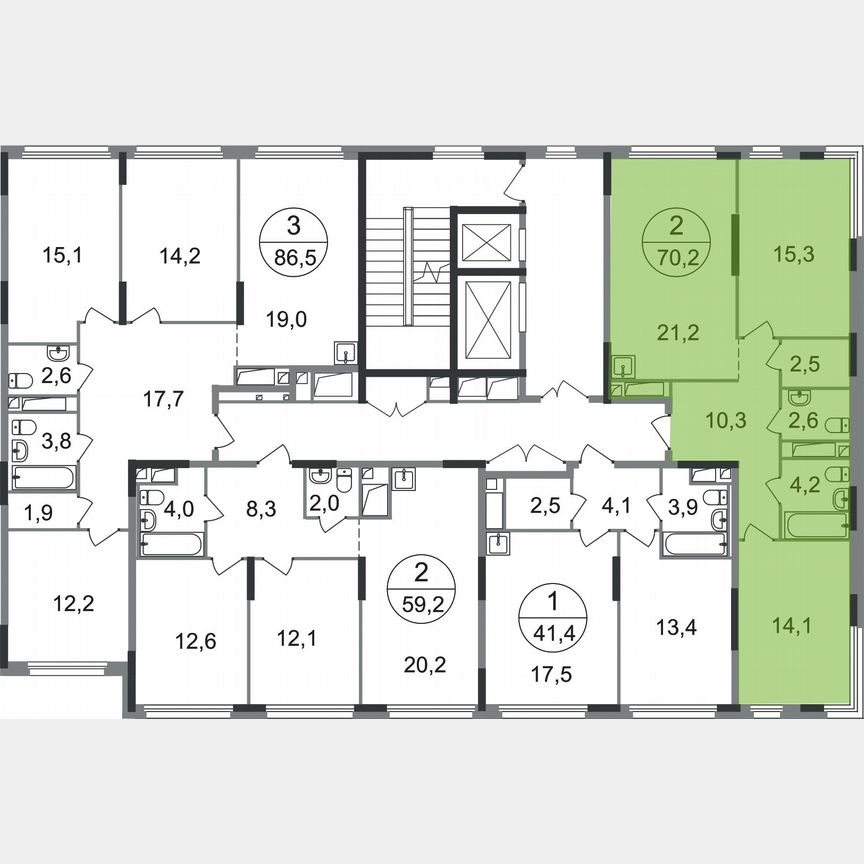 2-к. квартира, 70,2 м², 13/17 эт.