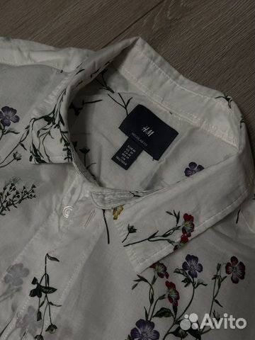 Мужская рубашка белая h&m с цветами