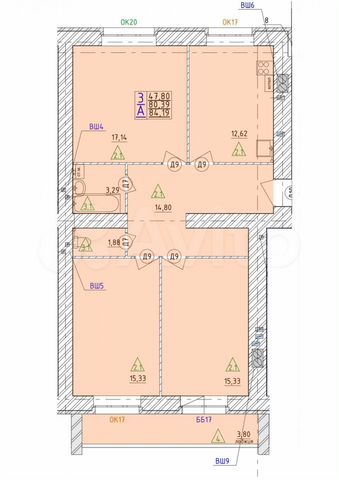 3-к. квартира, 84,2 м², 4/5 эт.