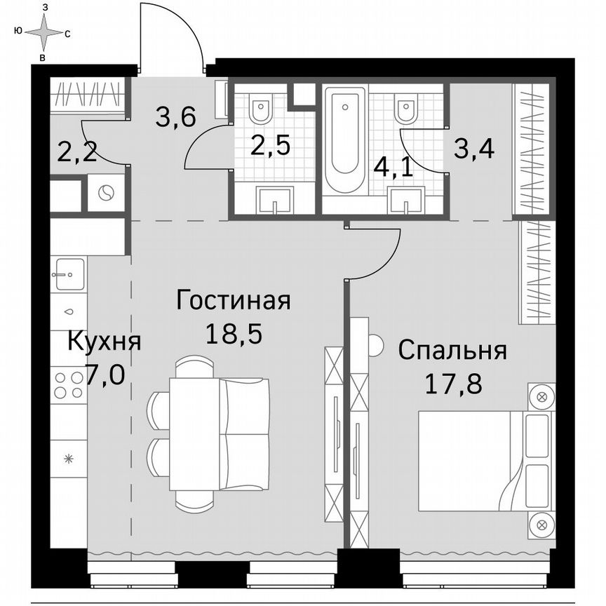 1-к. квартира, 59,1 м², 28/49 эт.