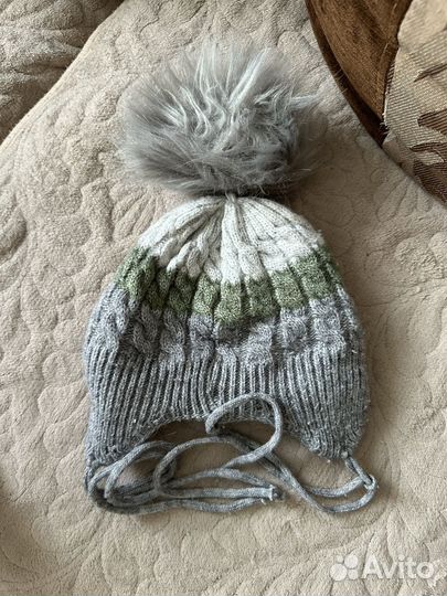 Шапка для мальчика зима серо-зеленая