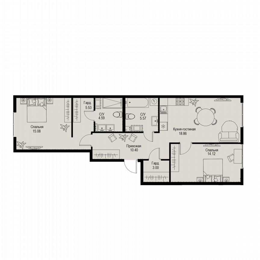 2-к. квартира, 77,2 м², 6/6 эт.