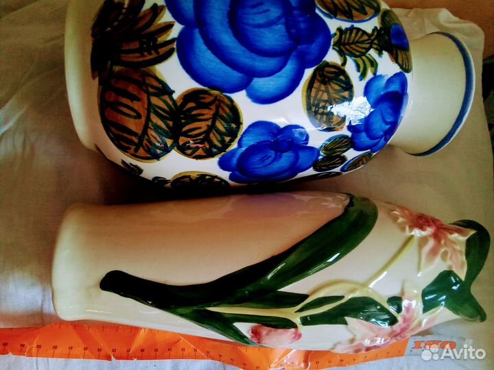 Ваза СССР зик большая синие цветы