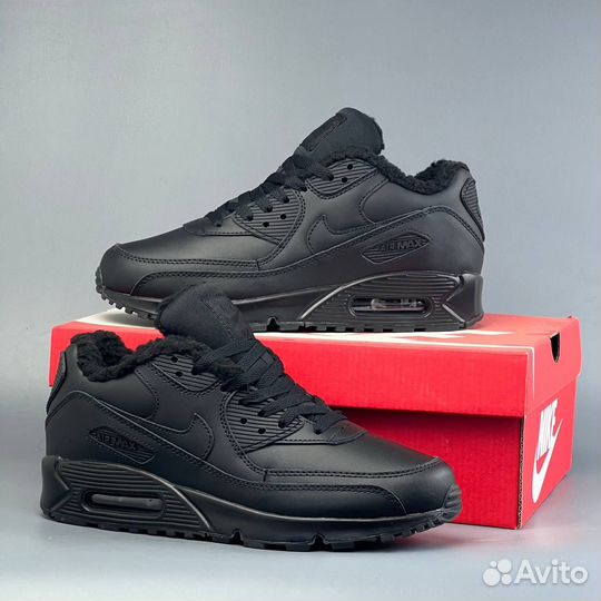 Кроссовки Nike Air Max 90 Black зима с мехом