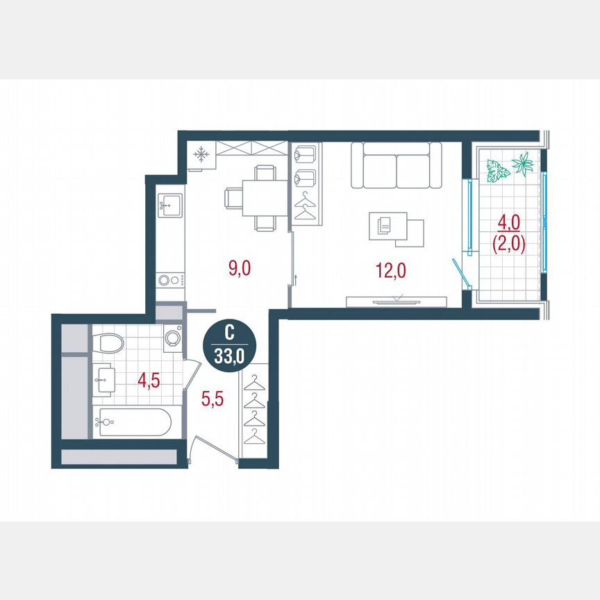 Квартира-студия, 33 м², 17/32 эт.