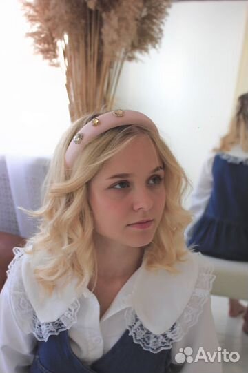 Ободок для волос розовый с криссталами