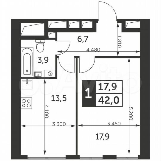 1-к. квартира, 42 м², 43/47 эт.
