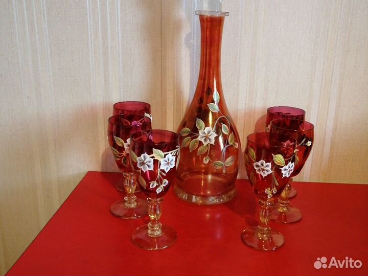 Графин для вина. 6 бокалов. Богемия