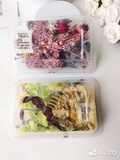 Сухие цветы в коробке, сухоцветы