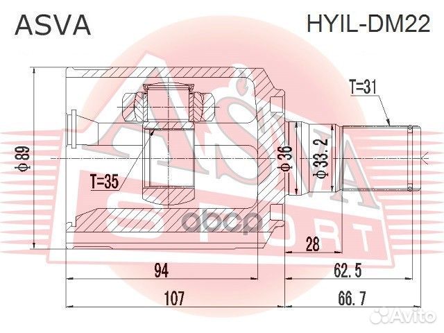 Шрус внутренний левый 35x36x31 hyildm22 asva
