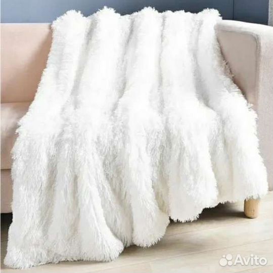 Новый белый плед евро пушистый шиншилла на кровать