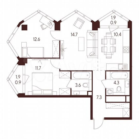 2-к. квартира, 66,4 м², 17/28 эт.
