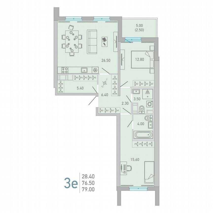 2-к. квартира, 79 м², 4/17 эт.