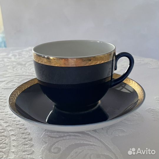 Чашка с блюдцем фарфор лфз кобальт