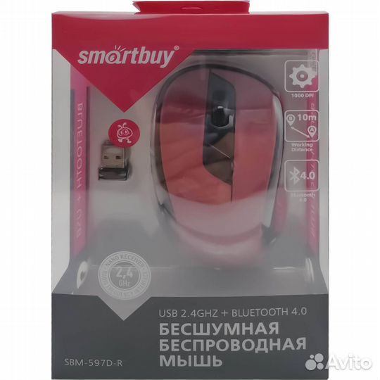 Мышь беспроводная Smartbuy 597D, красная, Bluetooth+USB, SBM-597D-R