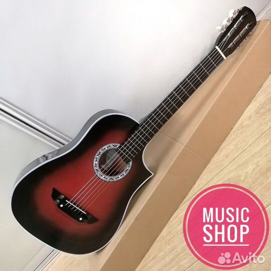 Гитара новая акустическая широкий гриф