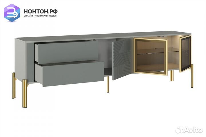 Тв-тумба Омри профиль матовый золотой / шиншилла с