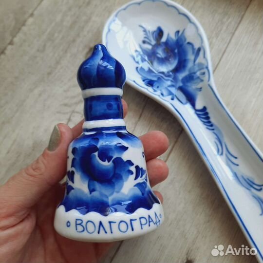 Набор Гжель фигурки статуэтки, колокольчик