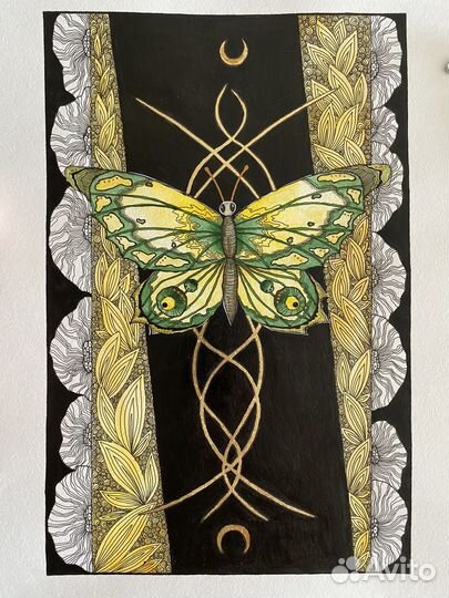 Бабочка, тушь/акварель (с рамой)