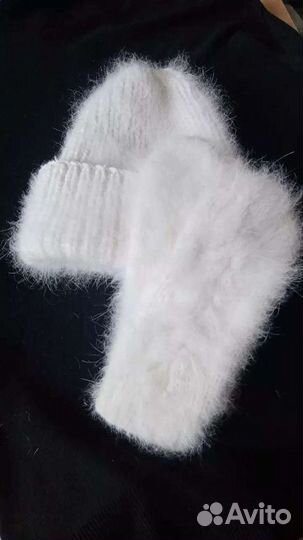 Варежки и шапки Бини из Ангоры(пух норки) ручная р