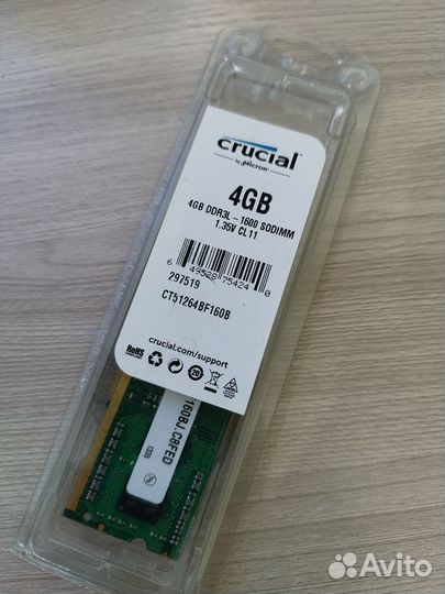 Ddr3L 4Gb So-dimm Crucial память в ноутбук